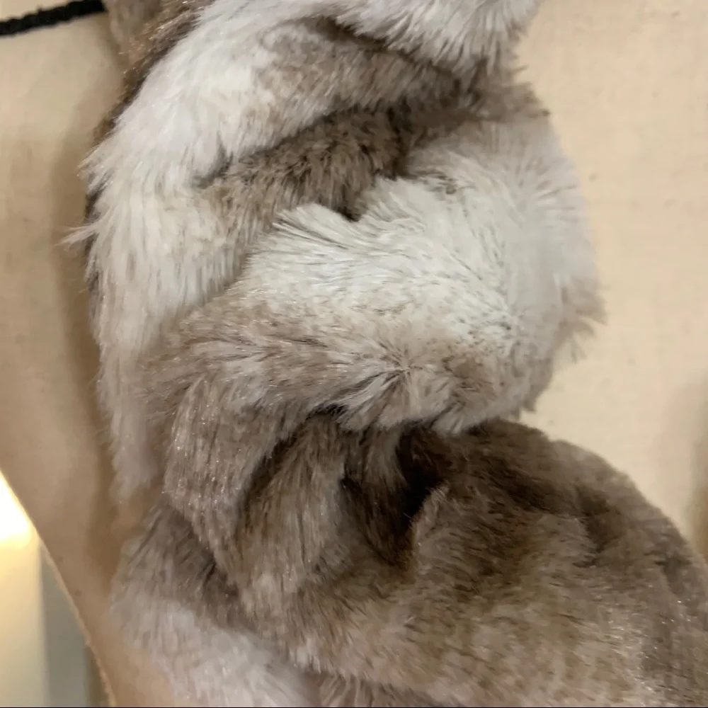 Brown and white faux fur scarf